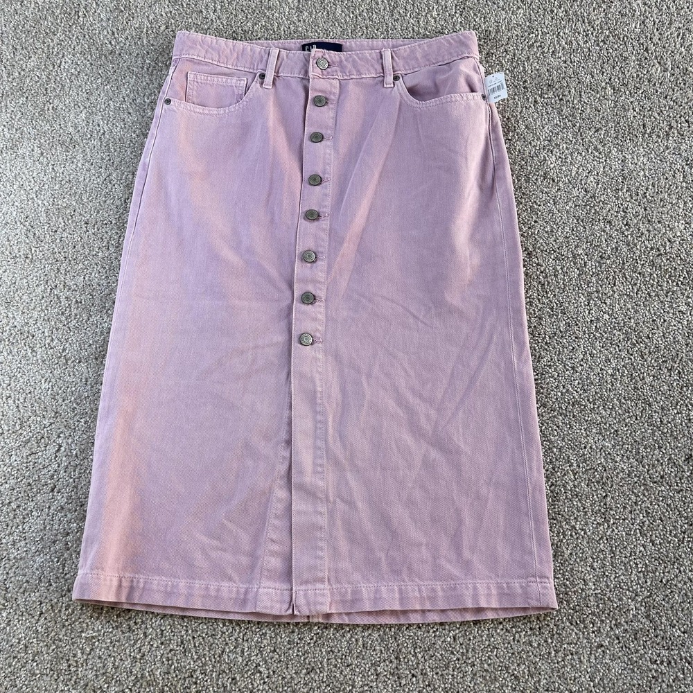 GAP Button-Front Midi Skirt in Light Lavender Pink